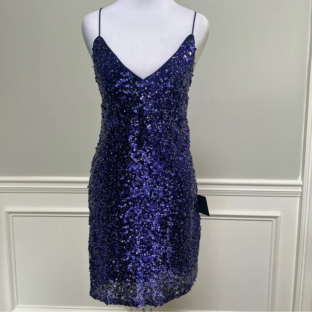 Lulu's Force of Fashion Navy Sequin Backless Mini Dress Size S - Picture 4 of 9